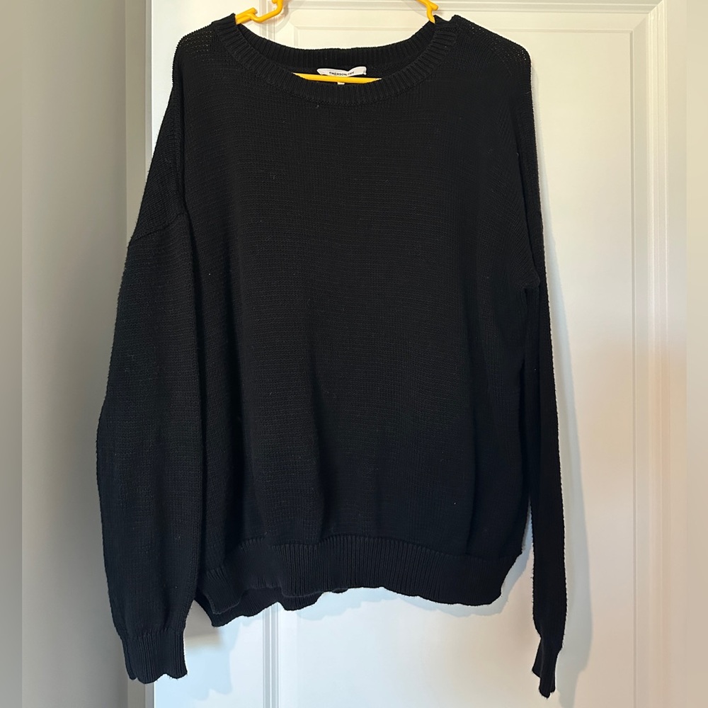 Emerson Fry Organic Cotton Black Crewneck Sweater, Medium